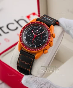 ساعت امگا سواچ قاب فلزی بند چرم مدل لاوا Omega Swatch Mission to Earth-Lava