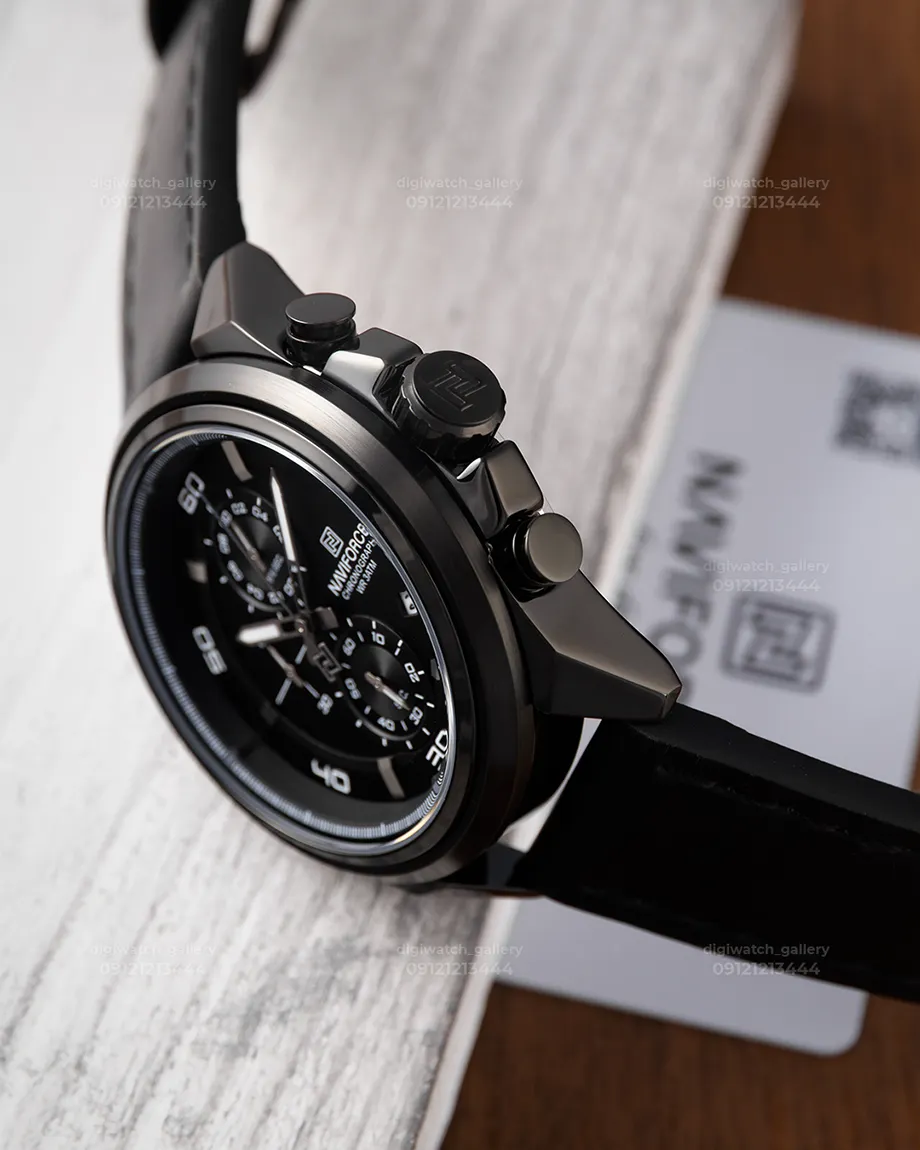 ساعت مشکی چرم NF8075 B/B/B