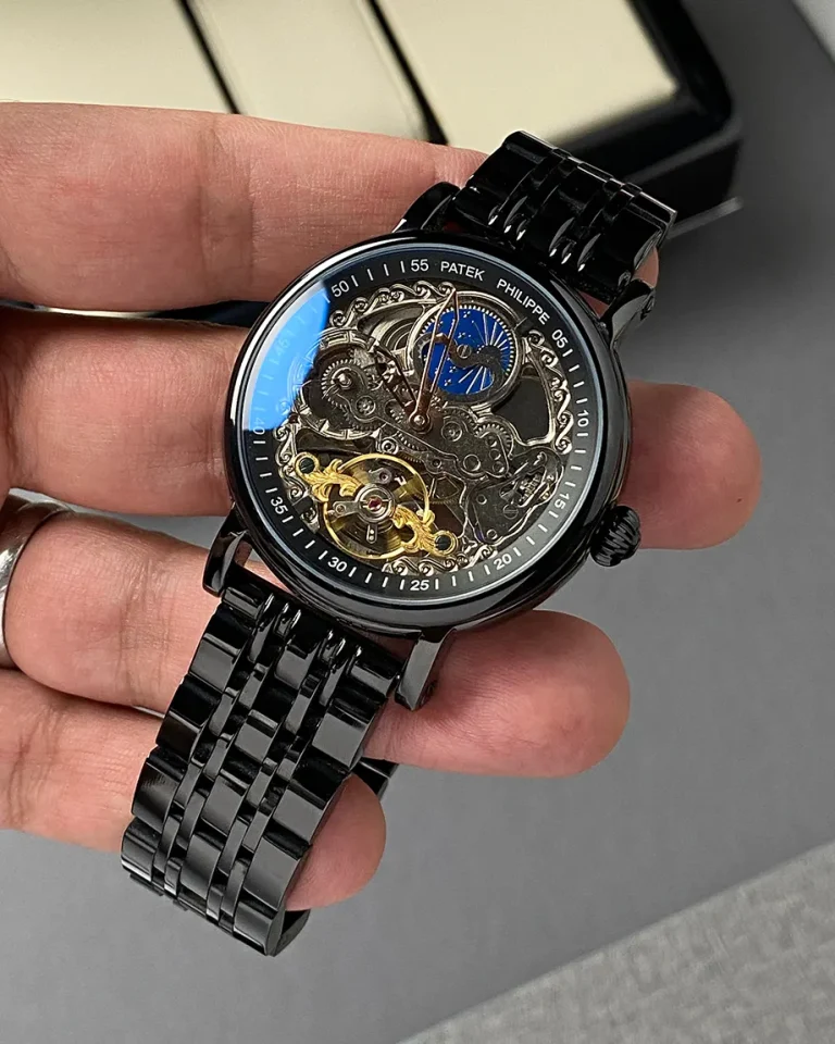ساعت پتک فیلیپ مشکی موتور اتوماتیک مردانه اسکلتون