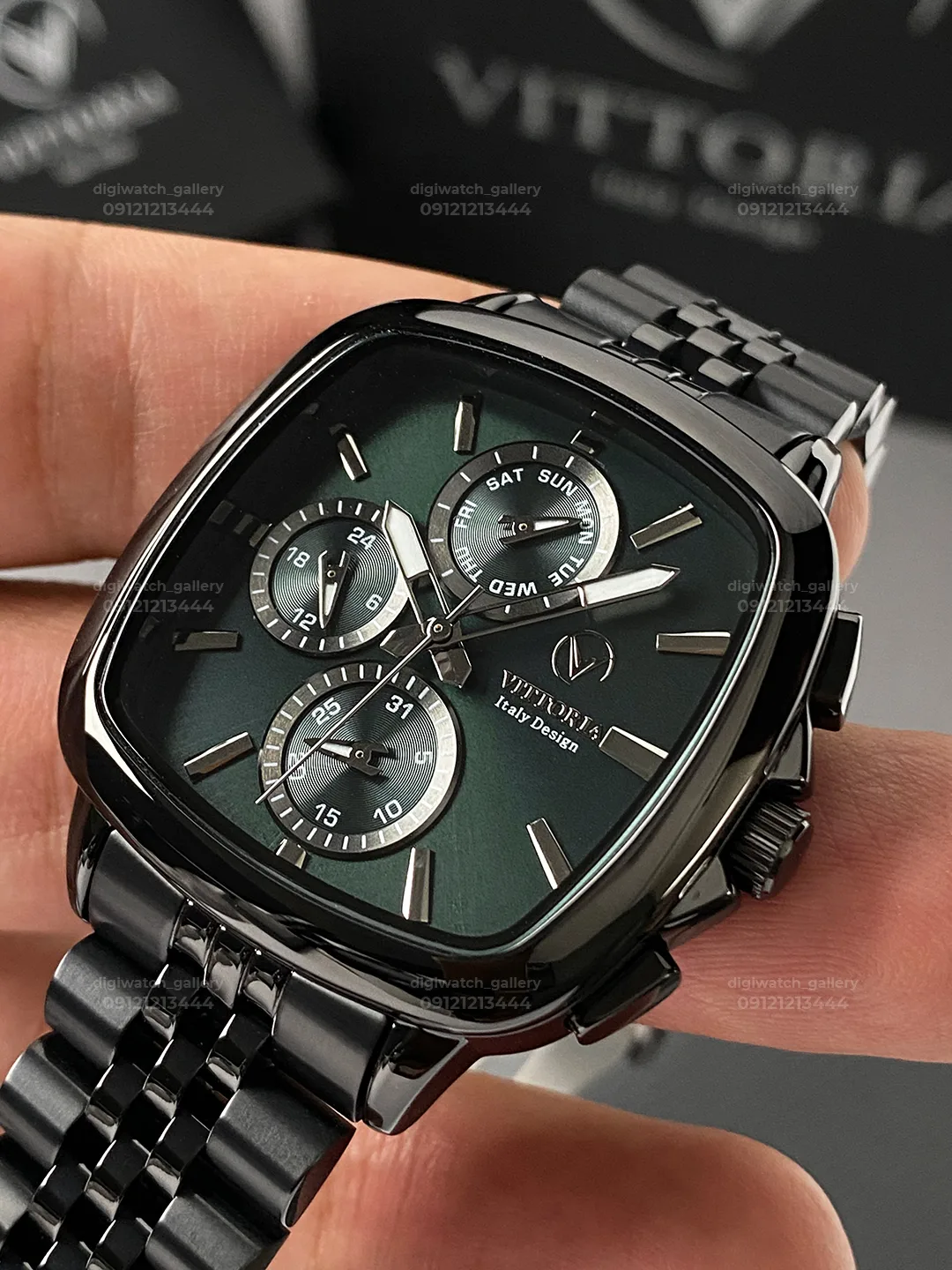 ساعت مشکی سبز ویتوریا اصل مردانه مدل VT3403